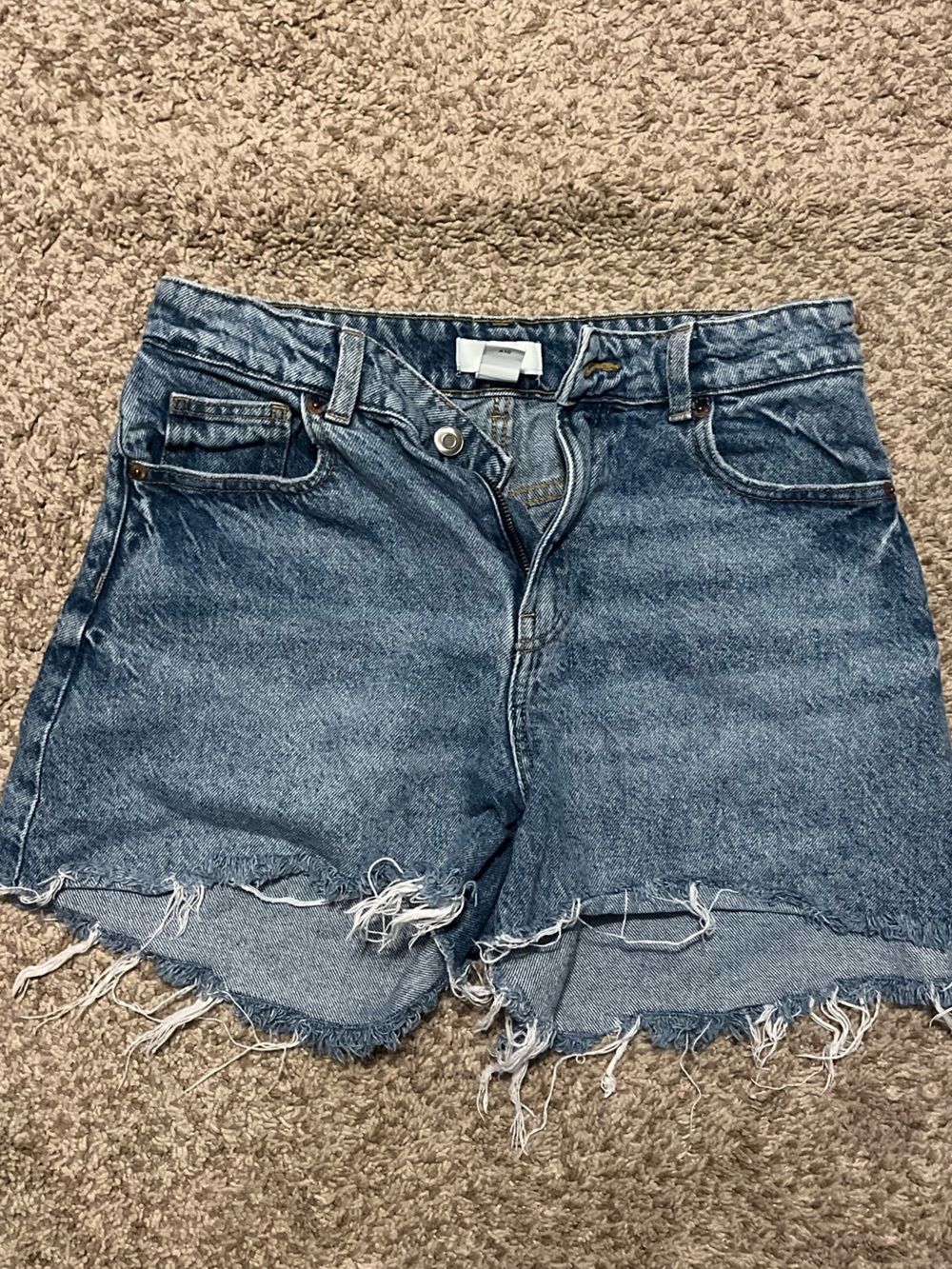 H&M Distressed High-Rise Denim Shorts - Medium Blue